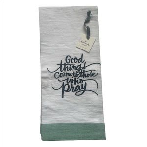 NWT hand towel “Good things come to those who pray” Hallmark Home white mint